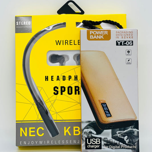 Wireless Bluetooth Sports Headphones + 10000 mAh Power Bank